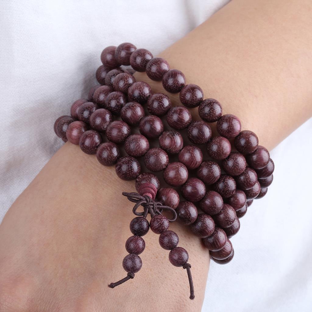 8Mm 108Pcs Natuurlijke Sandelhout Boeddhistische Boeddha Hout Gebed Kralen Wrap Armband Zwart Ebbenhout Unisex Mannen Armbanden Voor Vrouwen sieraden