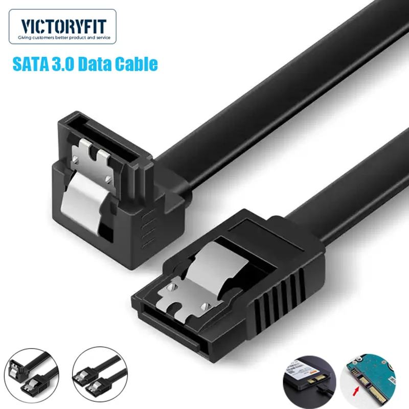 SATA-kabel III 6 Gbps hoek- en rechte SATA-datakabel 50 cm zwart Sata 3-snoer met vergrendelingsvergrendeling voor HDD SSD CD-stuurprogramma CD-schrijver