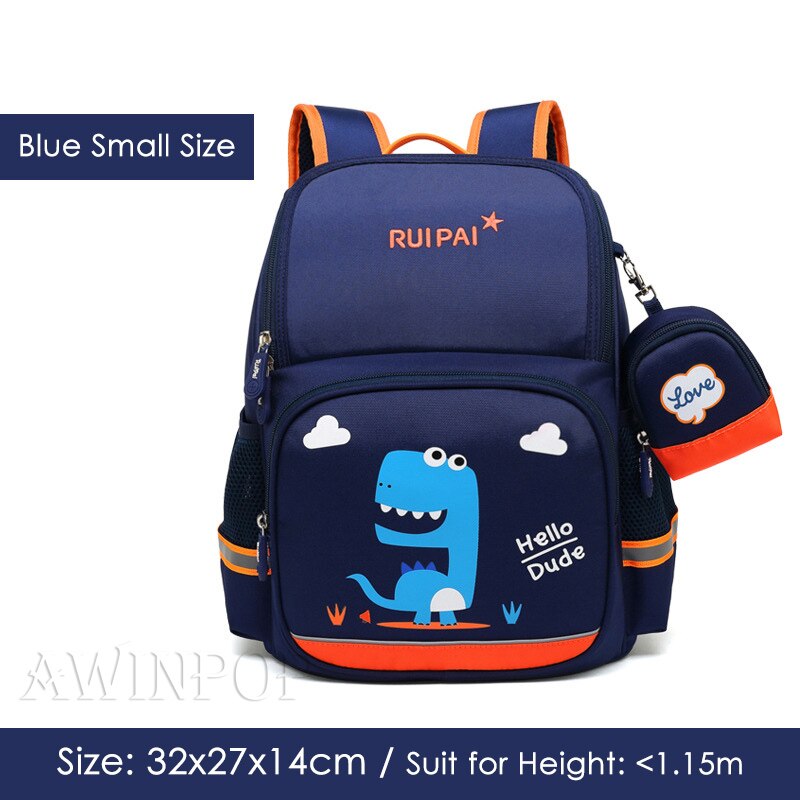 Cartoon Dinosaur School Backpacks Large Capacity School Bags for Boys Girl Primary School Student Book Bag Kids Mochila Infantil: Blue-small size
