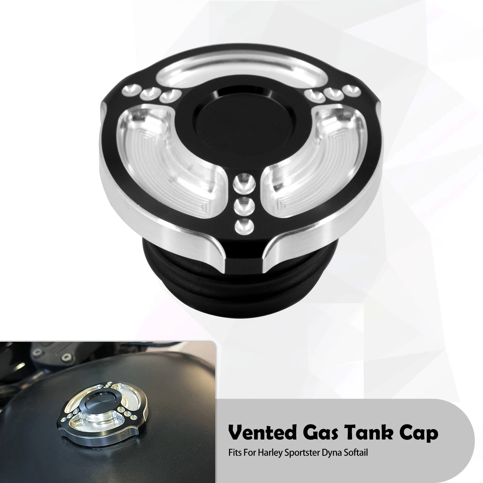Motorcycle CNC Aluminum Fuel Gas Tank Vented Decorative Oil Cap For Harley Touring Road King Softail Dyna Sportster XL 1200 883: black