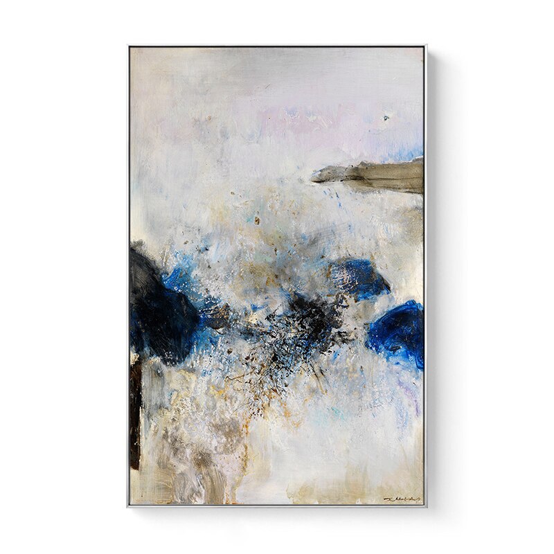 Nordisk väggkonst canvas målning abstrakt blå akvarell konst affisch print väggbild för vardagsrum veranda väggmålning dekor: 60 x 80cm utan ram