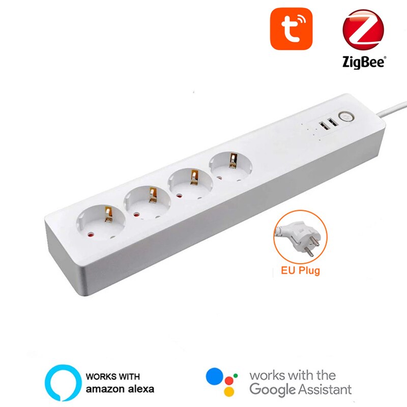 ZIGBEE – Barre d&#39;Alimentation Intelligente UE, Multiprise, Cordon d&#39;Extension, avec 2 Prises USB et 4 Prises CA, par Tuya: 10A