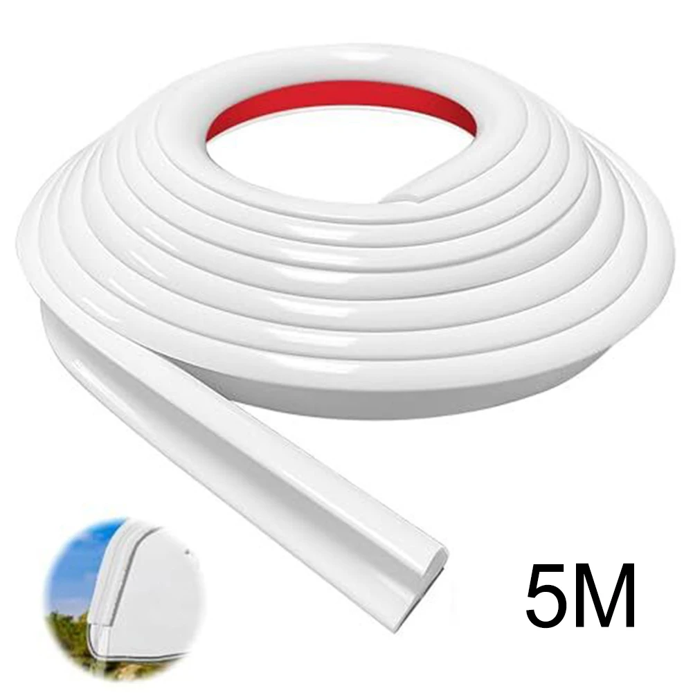 RV Rain Gutter White Roll Sealing Strip 5M 1/2" Height Drip Rail PVC Rain Strip Roof J Shape Rain Gutter Automobiles Accessorie
