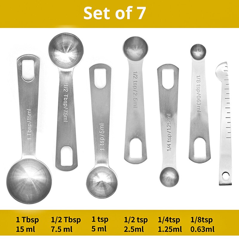 Ensemble de cuillères-mesure en acier inoxydable, ustensiles de mesure lourds pour la cuisine et la cuisson à la maison, pour faire des gâteaux: Set Of 7 - B