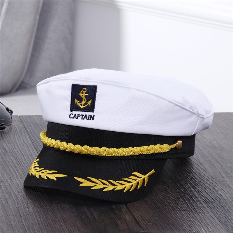 Voksen yacht båd skib sømand kaptajn kostume hat kasket marineblå marine admiral broderet kaptajn hat (hvid)