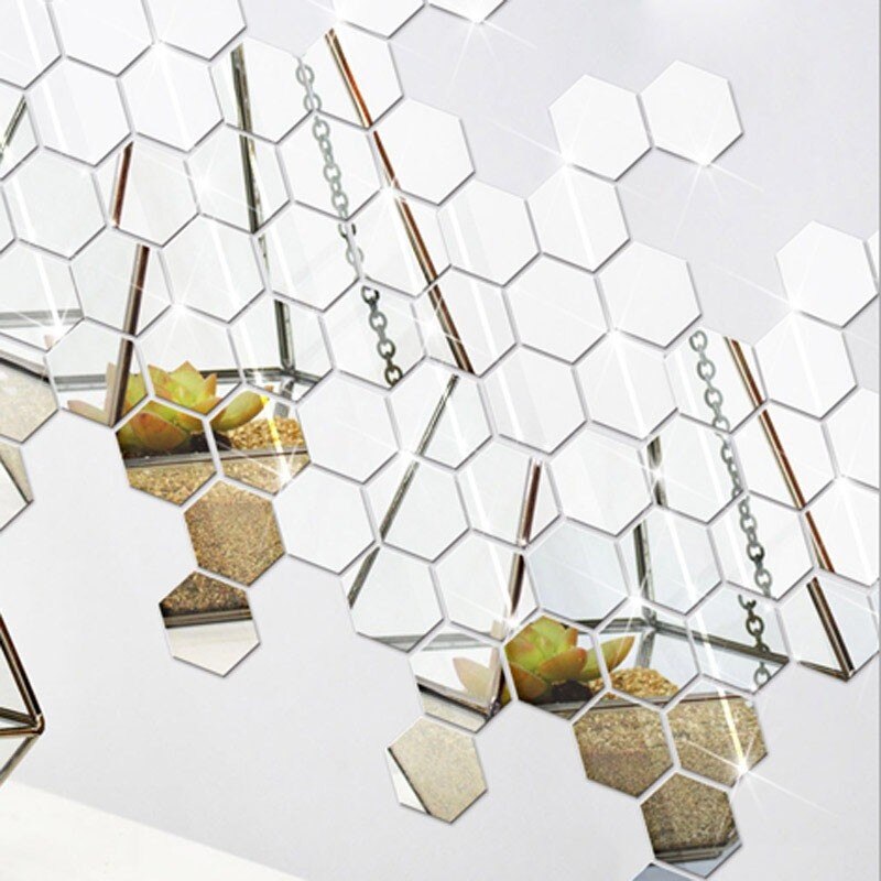 Decoración hexagonal 3D de 7 piezas para pared, adhesivo decorativo de espejo acrílico, decoración para habitación, arte para pared DIY, decoración para el hogar