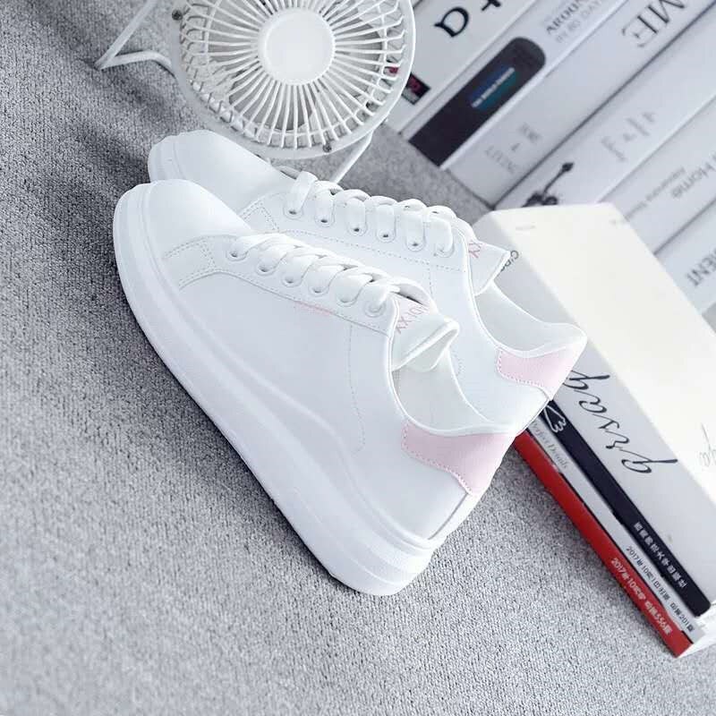 Chunky sneakers til kvinder hvide pu læder kvinders tyksålede sport midaldrende og ældre far fritidssko kvinder b -50: 3 / 6