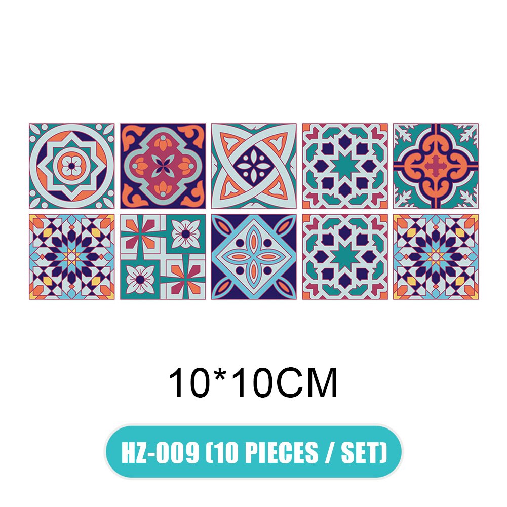 10x Retro Tile Stickers For Kitchen Bathroom PVC Self Adhesive Wall Sticker Living Room DIY Decor Wallpaper Waterproof Dropshing: 10x10cm HZ-009