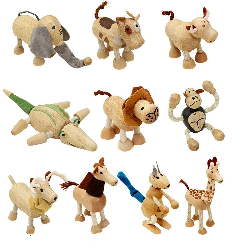 Wooden Small Animal Solid Wood Animal Doll Model Toy Children Forest Animal Puppet Toy Decoration