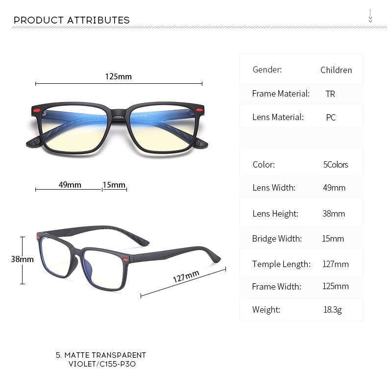 Kids Anti Blue Light Square Glasses TR90 Frame for Boy Girl Clear Lenses UV400 Computer Children Eyeglasses