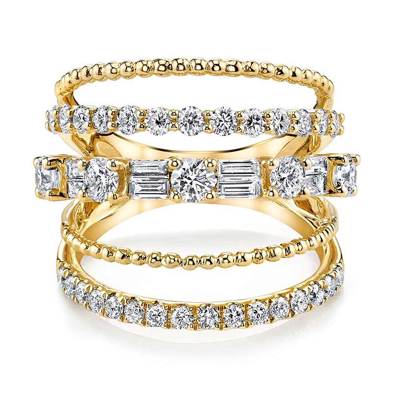 Huitan trendy boheme stilfulde kvinder ringe flere lag med fuld mikro brolagt kvinder smykker guld farve tilgængelig ring