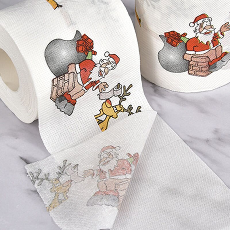 5PC Christmas Printing Paper Toilet Tissues Novelty Roll Toilet Paper Christmas Decoration for Home