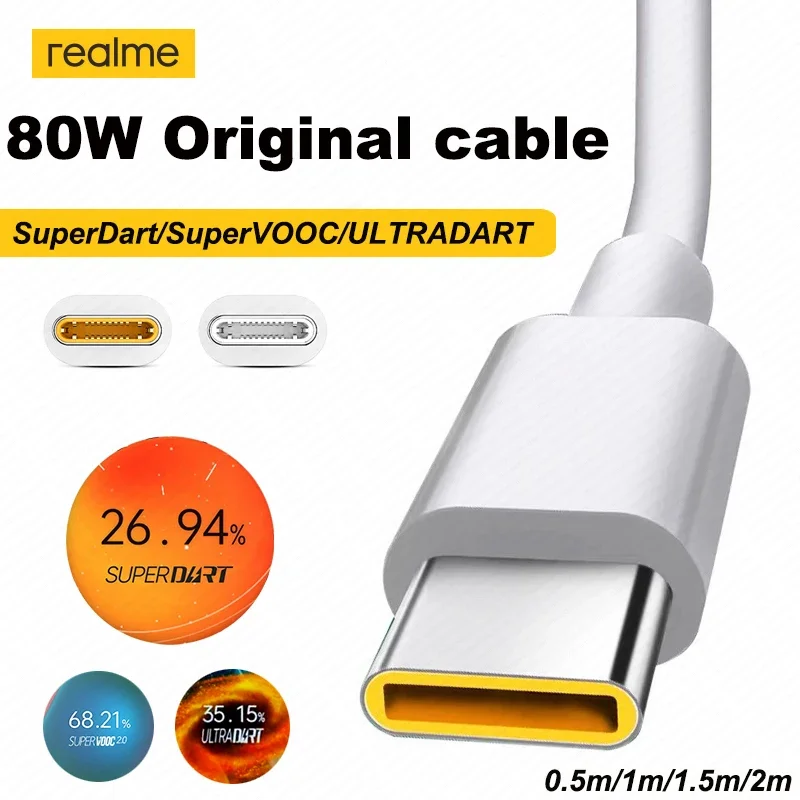 Realme câble d'origine 80W 65W 33W USB Type C Super Dart Vooc chargeur fil Compatible avec Realme GT NEO 3T 2 pro C55 C53 C51 8 1