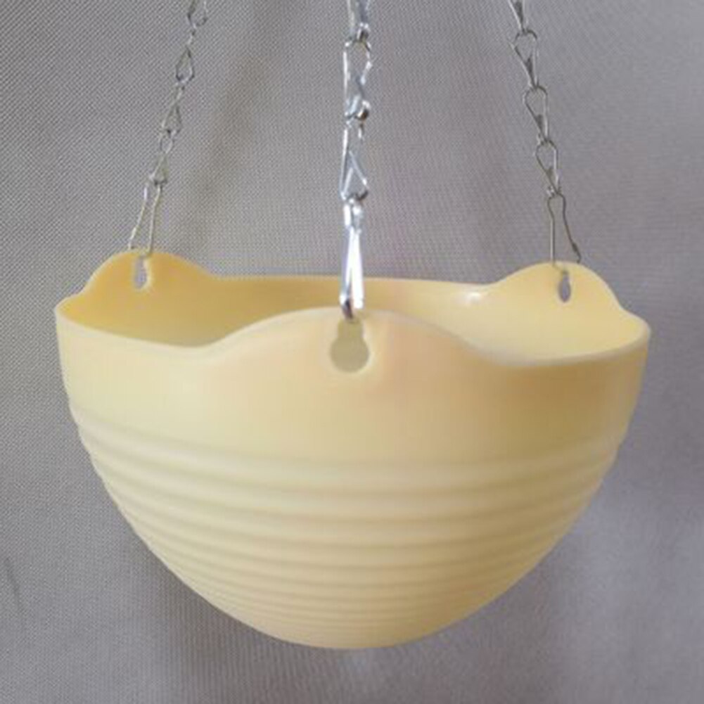 Plastic Hanging-Basket Flower Pot with Chain Home Garden Balcony Macrame Plant Hanger Planters Decor SMD66: beige