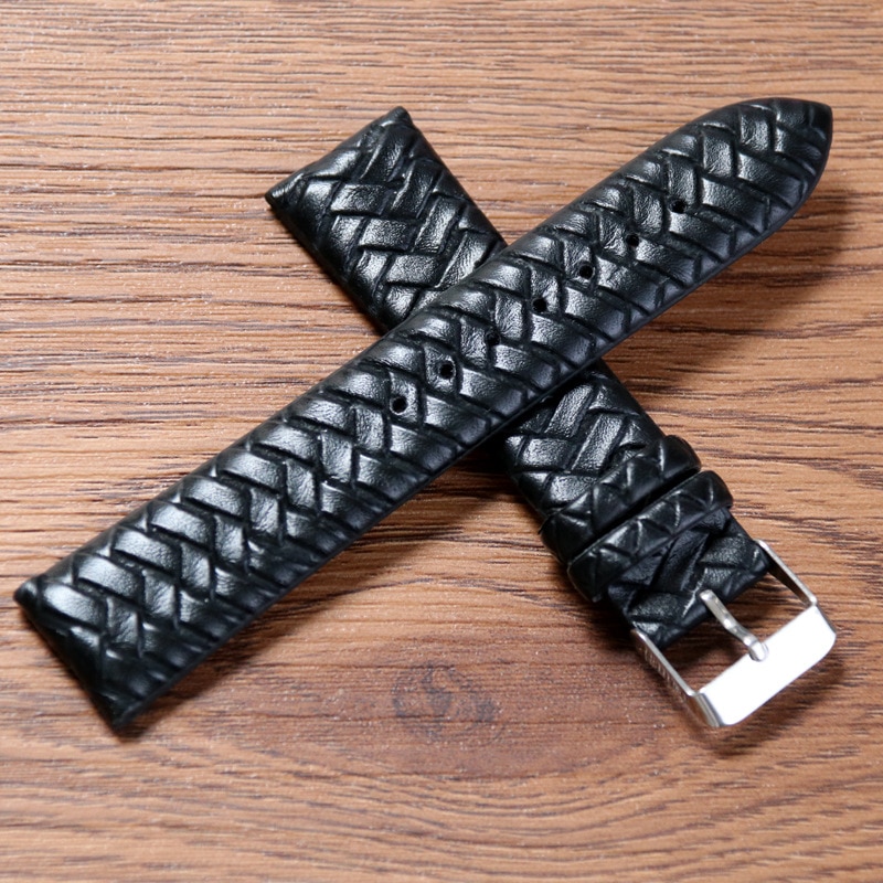 20mm flettet mønster pu læderrem urbånd mænd kvinder erstatter armbåndsbånd armbånd ur tilbehør sort blå