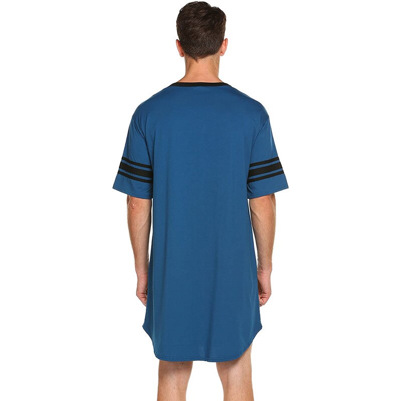 Chemise de nuit en coton doux pour hommes, Robes à manches courtes, col en v, ample, vêtements de nuit décontractés, hauts longs, été