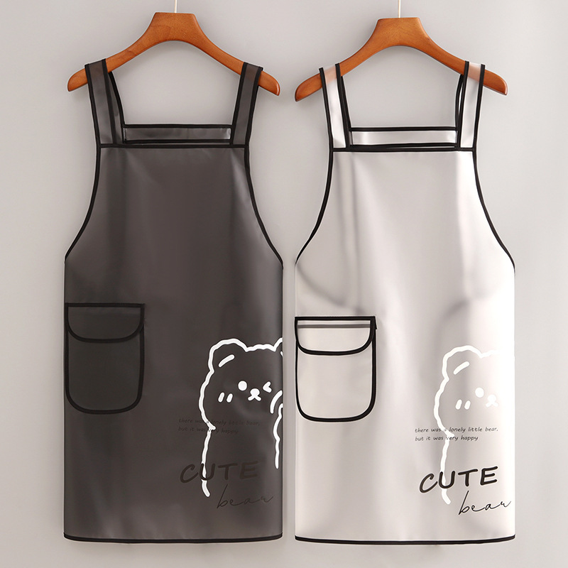 White Black Tpu Kitchen Apron Waterproof Oil Resistant Work Apron Translucent Black Dirt-proof Cleaning Aprons With Pockets