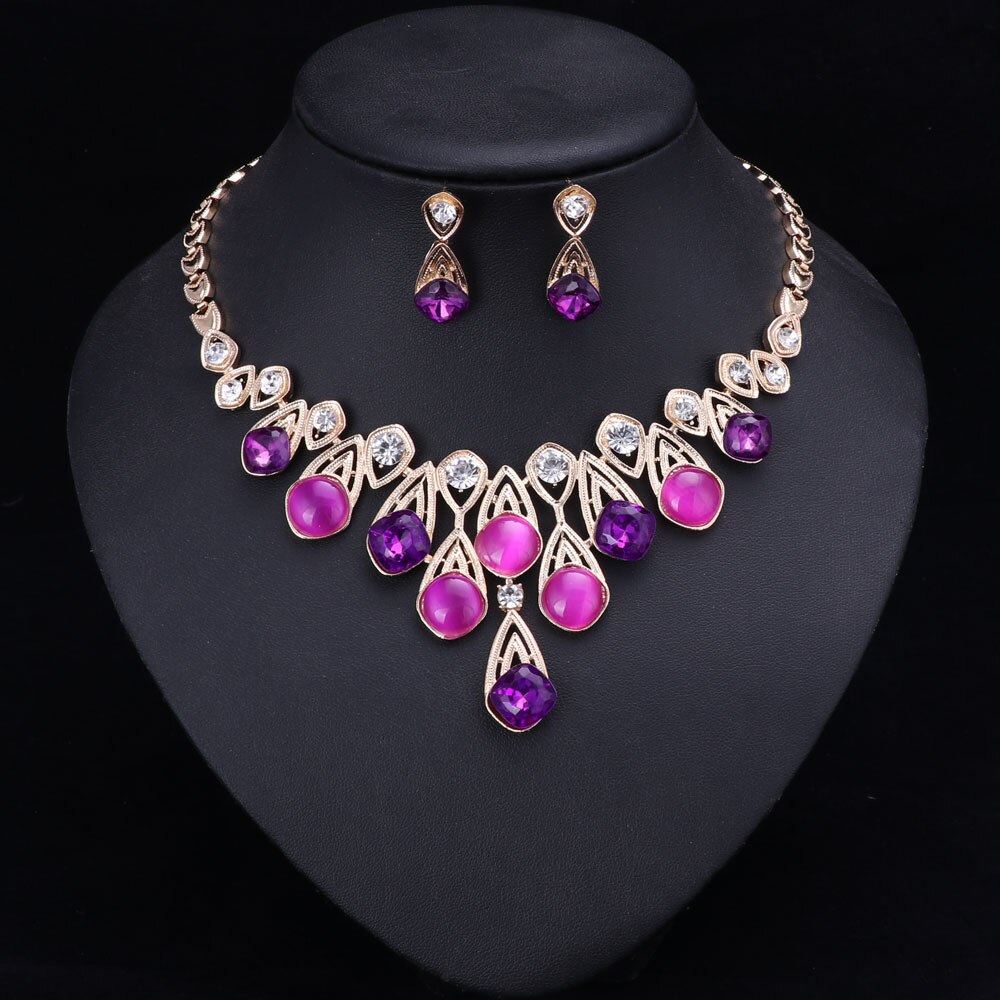 6 couleurs collier de pour femmes opale Noble collier et pendentif bijoux boucles d&#39;oreilles couleur or ensembles de bijoux