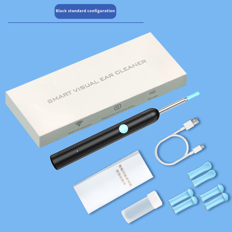 Wireless Smart Visual Ear Cleaner Otoscope WiFi Luminous Earpick Ear Wax Removal Tool With Camera Ear Endoscope Ear Wax Remover: black