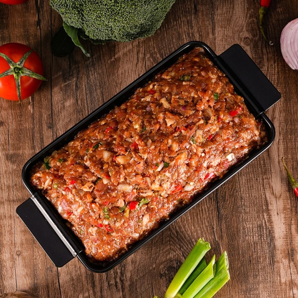 Nonstick kjøttkakepanne karbonstål rektangulær toast stekepanne med avtakbar dreneringsbrett varmebestandig brødform frokost