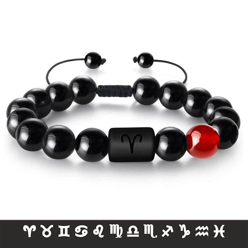 8mm naturlige svarte onykssteiner stjernetegn armbånd horoskop armbånd for kvinner menn vennskapssmykker
