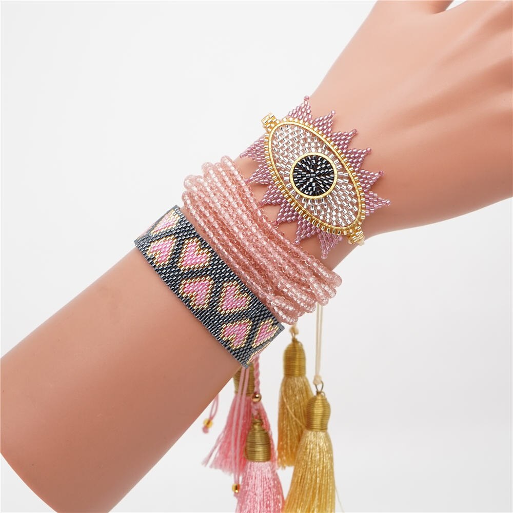 Go2boho Evil Eye Bracelet For Women MIYUKI Turkish Eye Bracelets Mexican Pulseras Heart Jewelry Handmade Woven Armband: Default Title