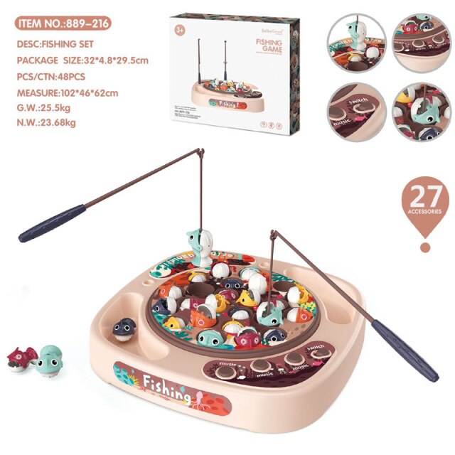 2022 play house simulazione giocattolo da pesca per bambini musica rotante elettrica per bambini luce interazione genitore-figlio per regalo giocattolo per bambini: 24 Fish Pink