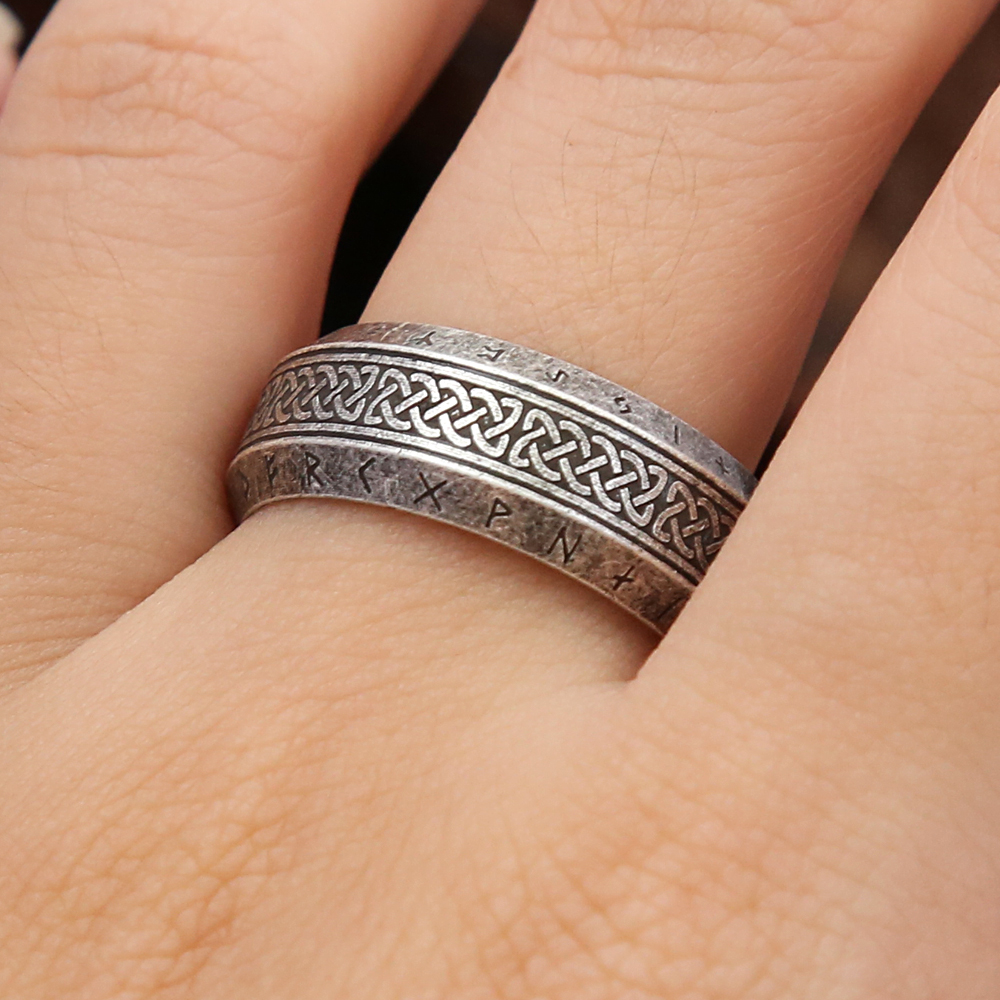 Vintage enkel vikinga runring för män och kvinnor rostfritt stål nordiska keltiska knutringar par amulettsmycken