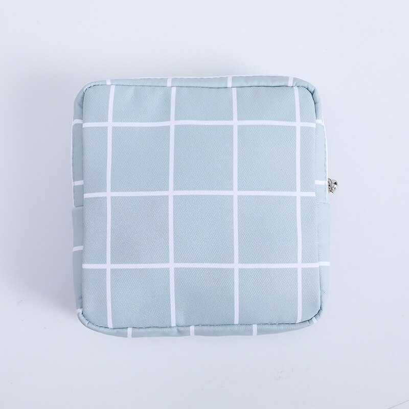 Pige hygiejnepude taske serviet håndklæde opbevaringstaske kreditkortholder møntpung kosmetik arrangør hovedtelefon etui: Blå gitter