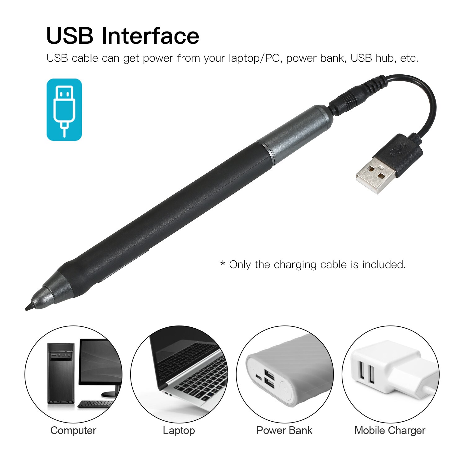 BOSTO Stylus Charging Cable Cord USB Charger 12cm for BOSTO/UGEE/Huion/Wacom Graphics Drawing Tablet Rechargeable Pen