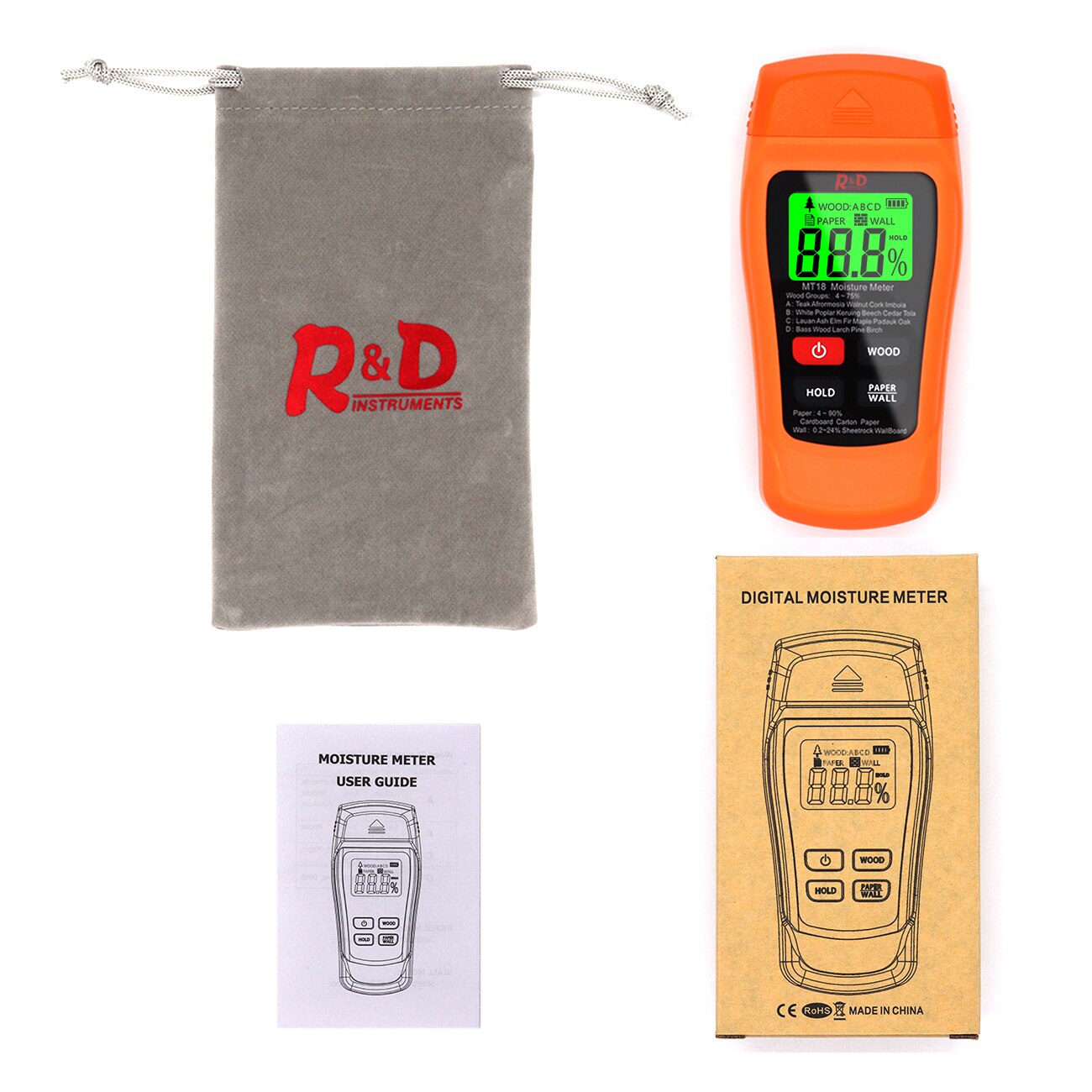 Medidor Digital de humedad de madera, higrómetro de pared, Detector de humedad de madera, 2 pines, naranja, MT-18, 0-99.9%