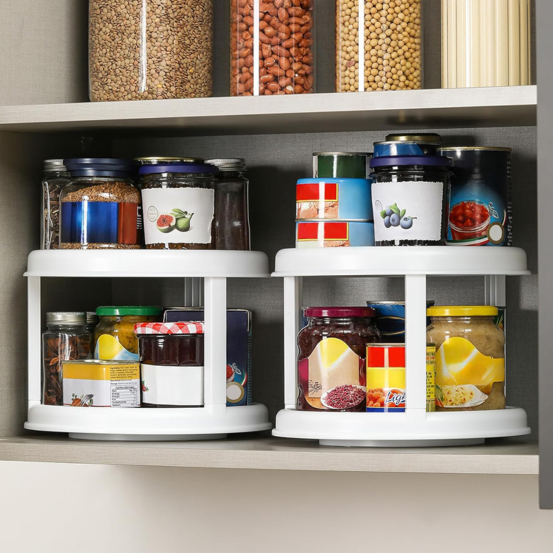 Organizador de especias giratorio de 2 niveles y 10 ", estante giratorio para condimentos para despensa, armario, encimera de cocina, organización superior de mesa
