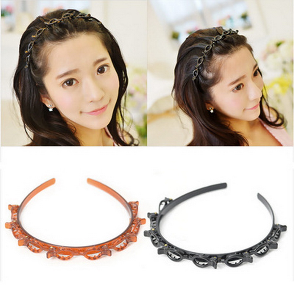 Horquilla para peinado con doble flequillo a la para mujer, diademas coreana trenzada , niña diadema con pinzas decorativo para el cabello accesorio de diadema deportiva para hombre complementos para el pelo