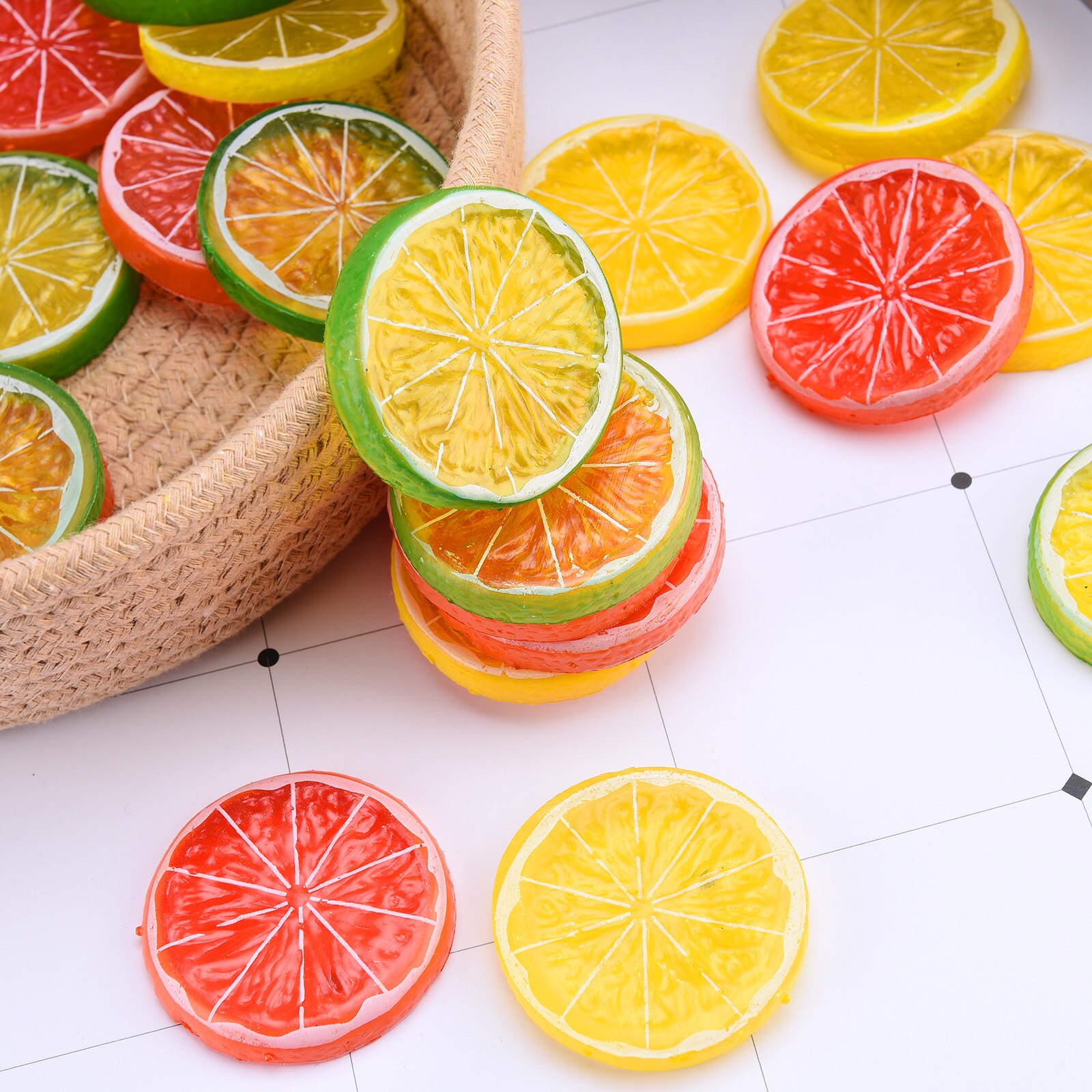 25/30Pcs Simulation Fruit Slices Plastic Realistic Photography Props For Decoration Kitchen Room Party Artificial Lemon