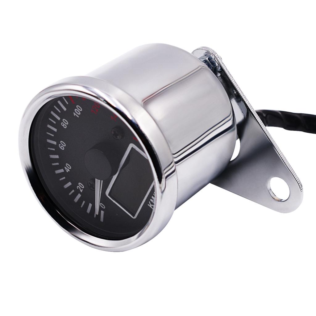 Waterproof 12V Motorbike Chrome LCD Speedometer Odometer Tachometer Multifunction Gauge