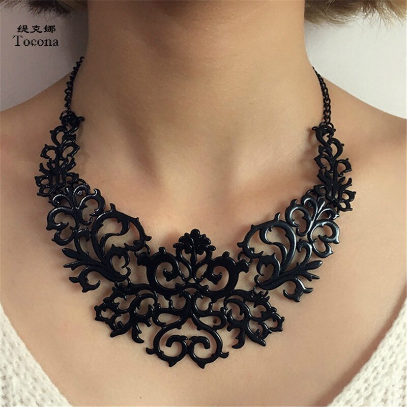 Tocona Boho Hollow Out Hart Bloem Vormige Chokers Ketting Voor Vrouwen Goud Zilver Zwart Charms Kraag Kettingen Sieraden 5514