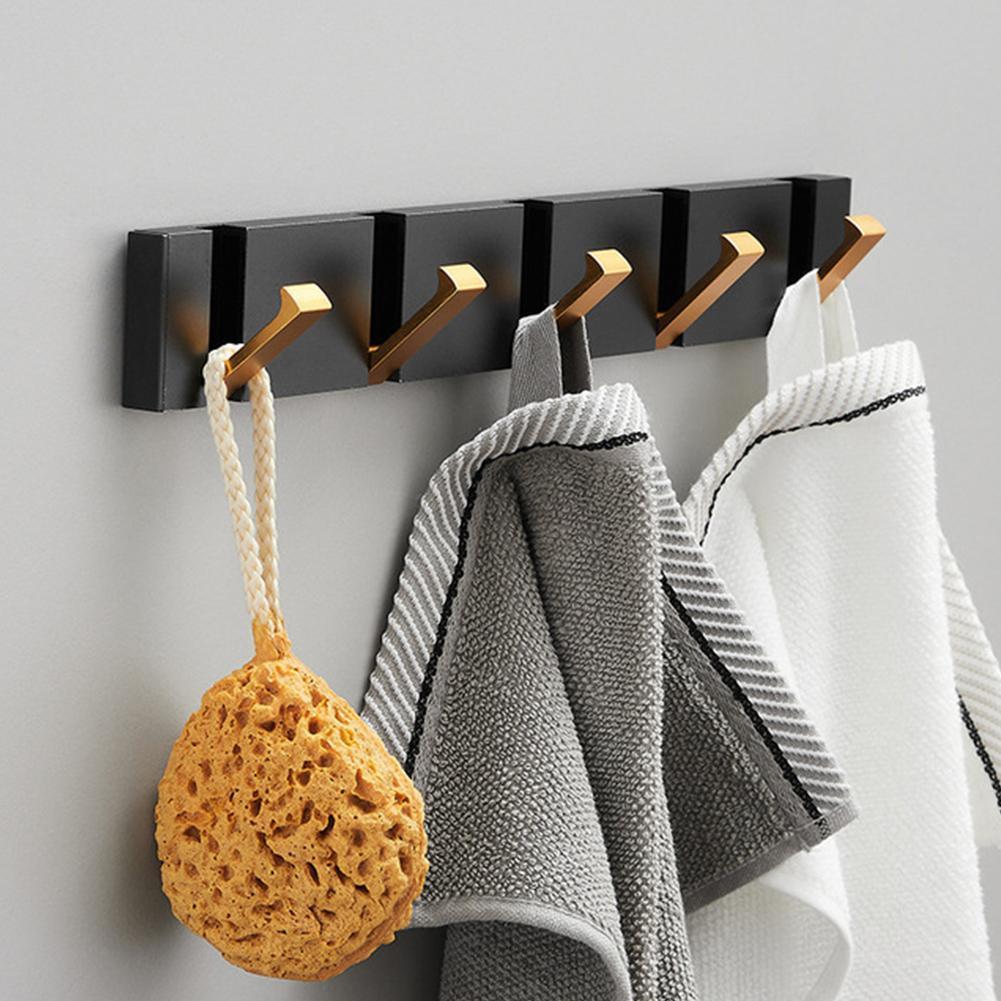 Porte-serviettes pliant, 2 voies d'installation, crochets muraux, porte-vêtements pour salle de bains, cuisine, chambre à coucher, couloir, noir, or