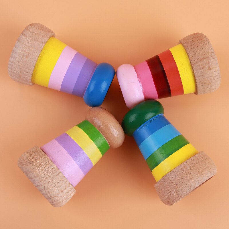 Rainbow Wooden Toys Cute Mini Kaleidoscope Bee Eye Effect Polygon Prism Classic Toys For Chldren