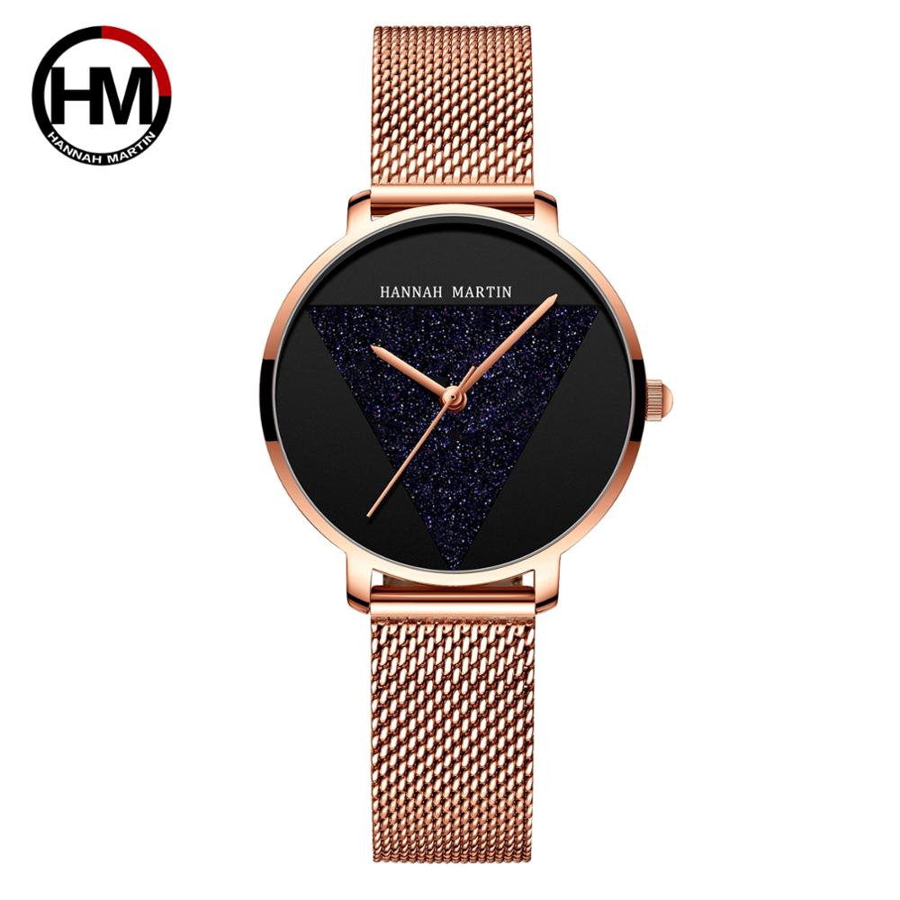 Reloj HM-1332 de acero inoxidable con correa de malla para mujer, cronógrafo de estilo japonés, resistente al agua: 1332WF3
