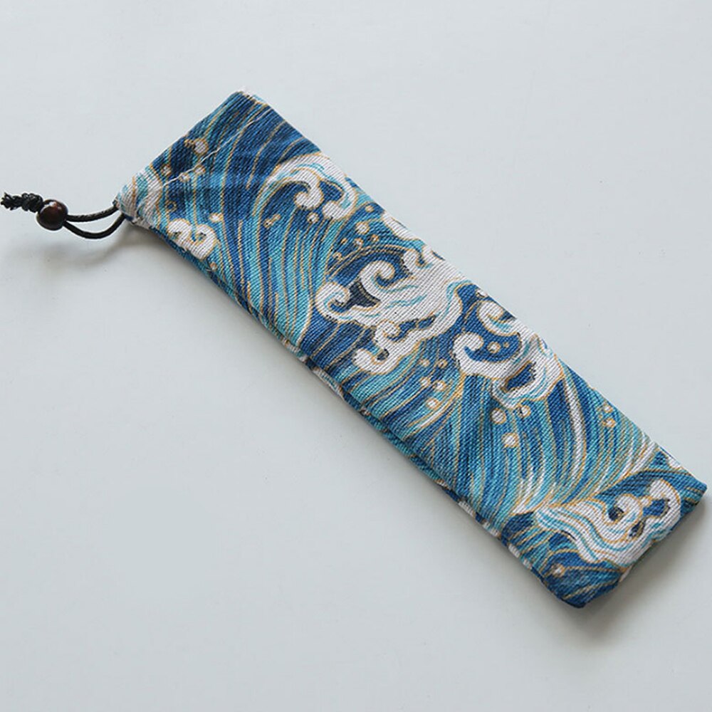 Japan Stijl Bestek Zak Herbruikbare Reizen Koord Pouch Voor Keuken Servies Vork Lepel Bamboe Eetstokjes Reinigingsborstel: 5