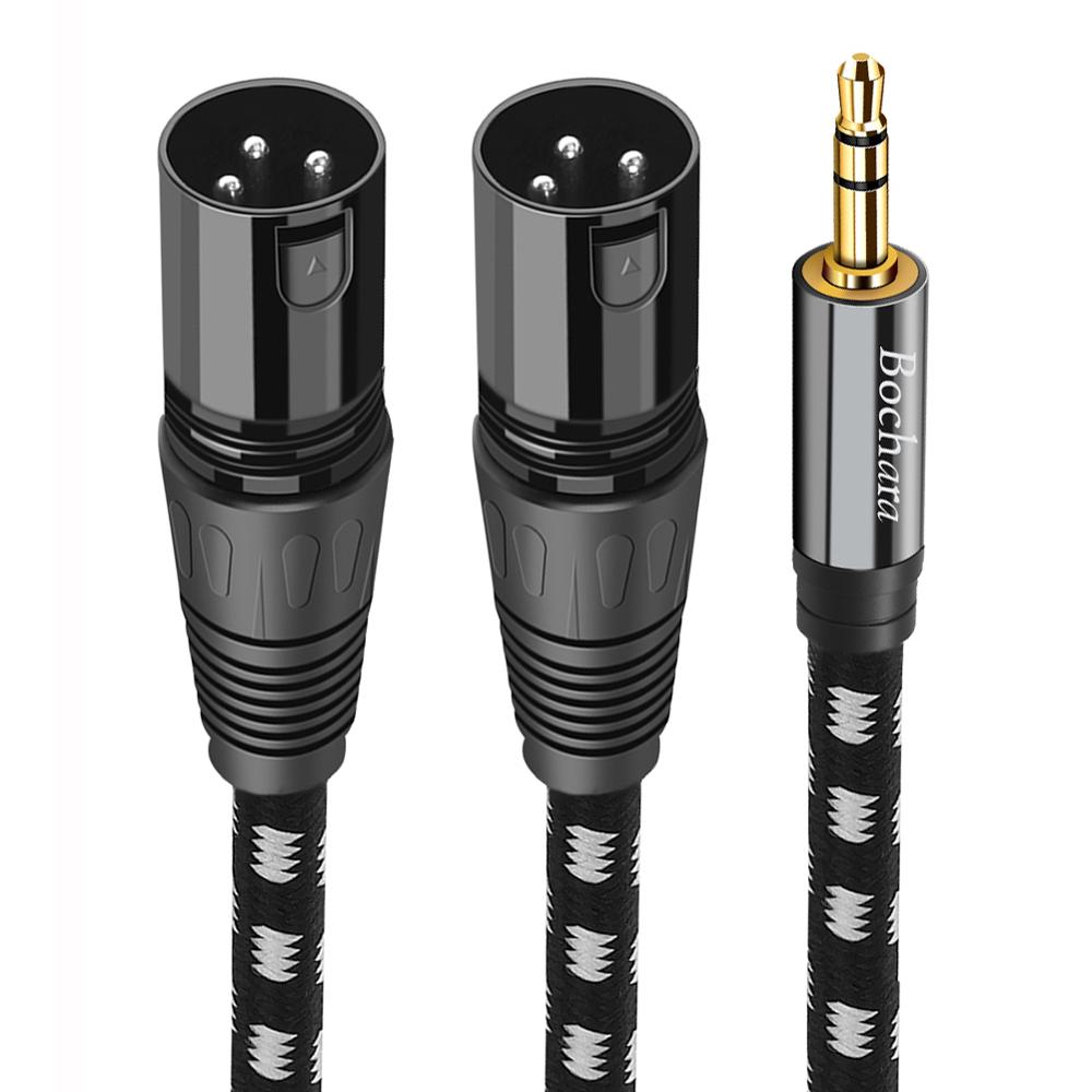 Bochara geflochtenes 3.5mm- stereo-klinkenstecker-auf-dual-xlr-stecker-ofc-aux-audiokabel, folien- und geflochten, geschirmt, 1.5m 3m 5m