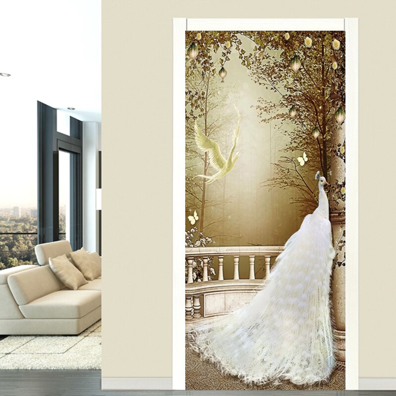 3D Animal Landscape Door Sticker Living Room Restaurant Wallpaper PVC Self-Adhesive Waterproof Door Poster Home 3D Decal