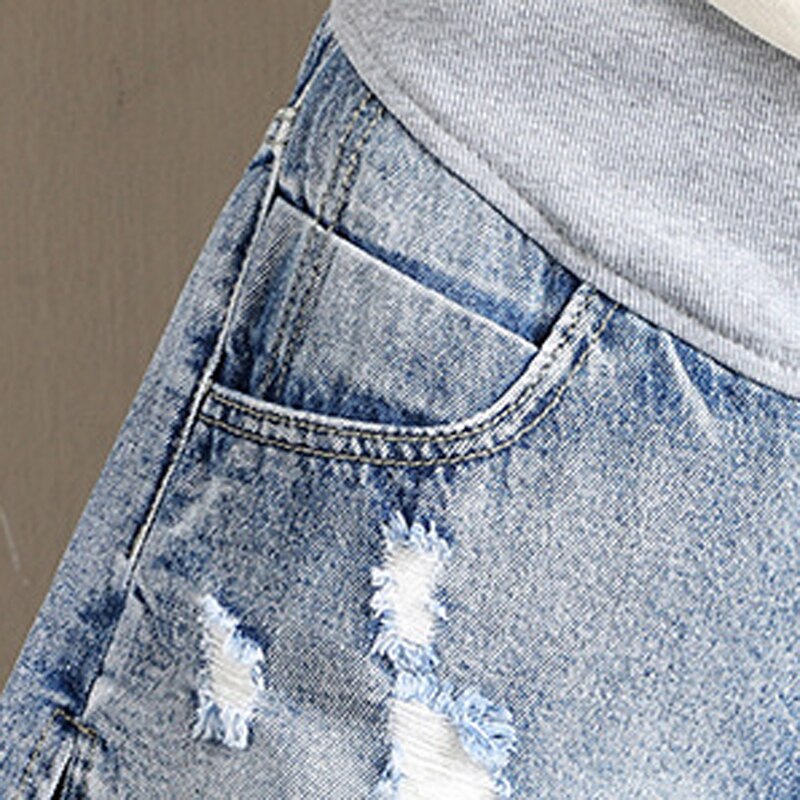 Boot cut solid høj talje barsel denim kort lyseblå flået jeans bukser graviditet tøj bund