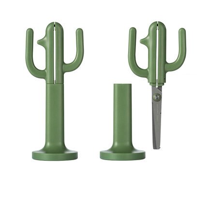 Cute Scissors Cactus Shape Decorative Kawaii Scissors Office Desktop Standing Paper Scissors Stationery: Green