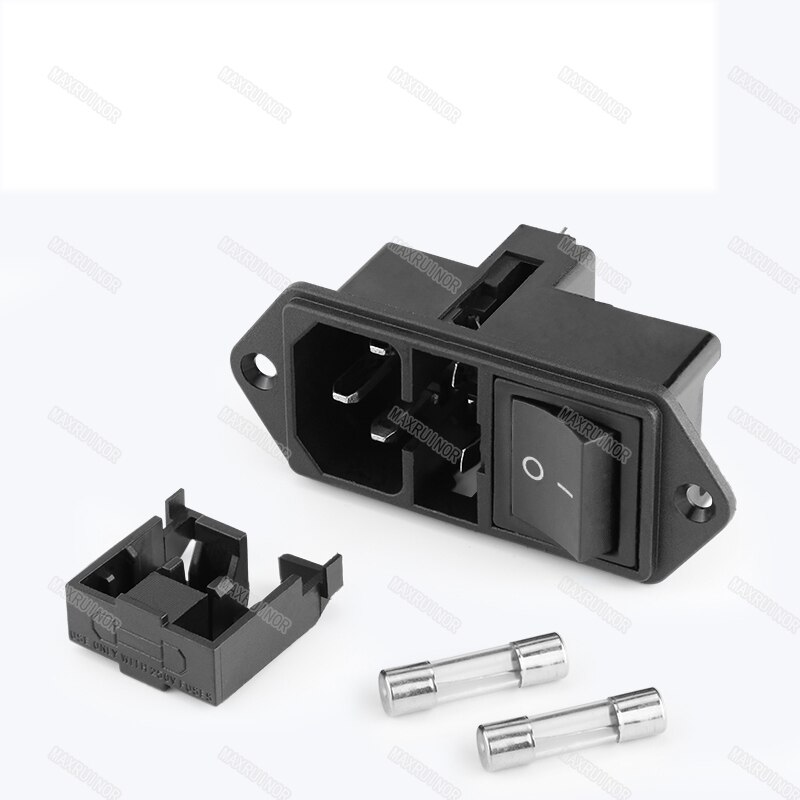 Rocker Switch with double fuse AC socket full copper Red Light 10A 250V 3Pins Black green red