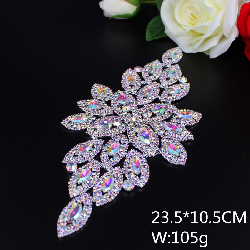 couture sur Bling fleur strass Applique argent cristal Applique soirée robes de mariée bricolage décoration