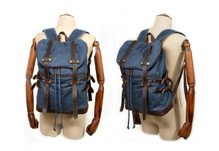 Free Shipping,Brand classic canvas backpack,vintage schoolbag.travel bag,laptop backpack.leather bag.sales.waterproof: Blue