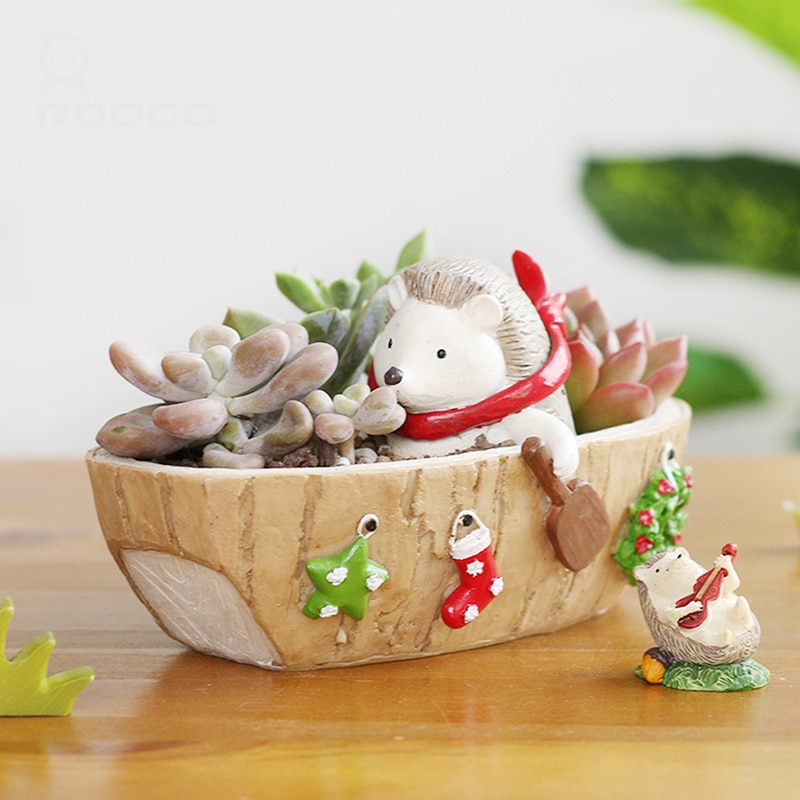 Kerst Egel Dagboek Bloempot Hars Desktop Cartoon Geglazuurd Succulent Plant Bloem Pot