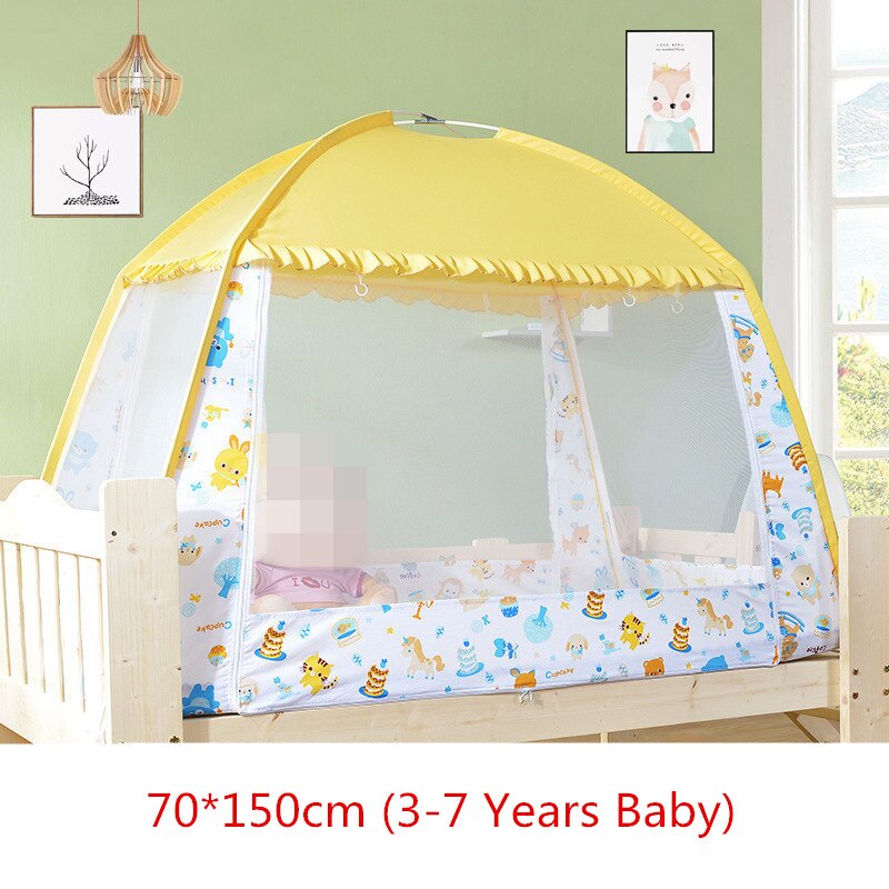 Tenda a rete per dormire per bambini estivi con staffa grande spazio per bambini zanzariera baldacchino per 0-8 anni biancheria da letto per bambini culla rete 4 dimensioni: 70x150cm yellow