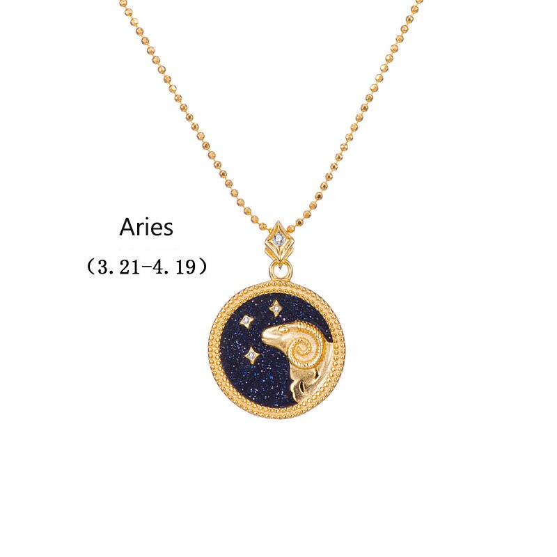 925 Sterling Zilveren Bal Kraal Ketting 12 Zodiac Constellation Horoscoop Medaillon Ketting Verjaardag Ster Teken Valentijnsdag: Aries